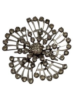 Mid Century Starburst Silver Tone Rhinestone Brooch. Pre owned 2.25" wide
